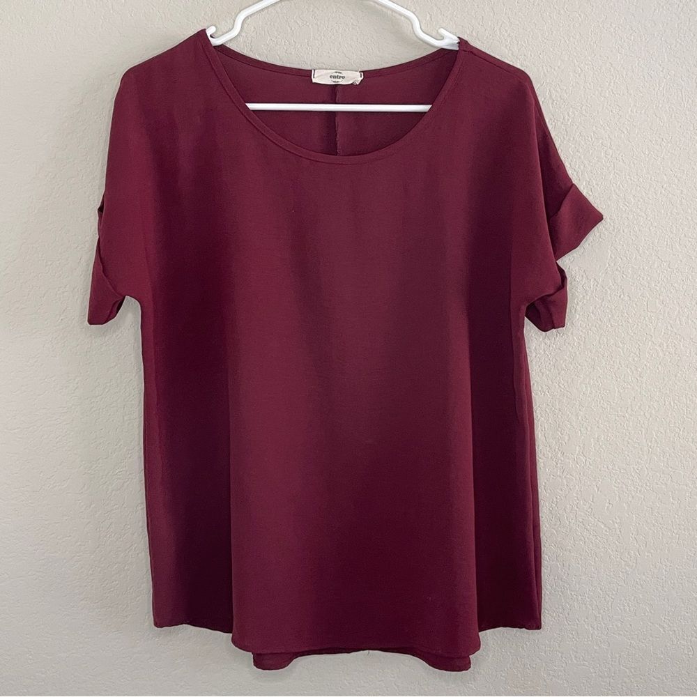 Entro Blouse Rolled Short Sleeve Burgundy Small 100% Polyester